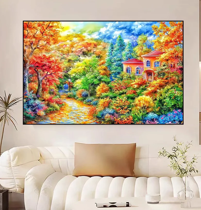 14CT 9CT Autumn Villa Printed Kit Cross Stitch Embroidery DIY Needlework Set  Crafts With Needles Threads