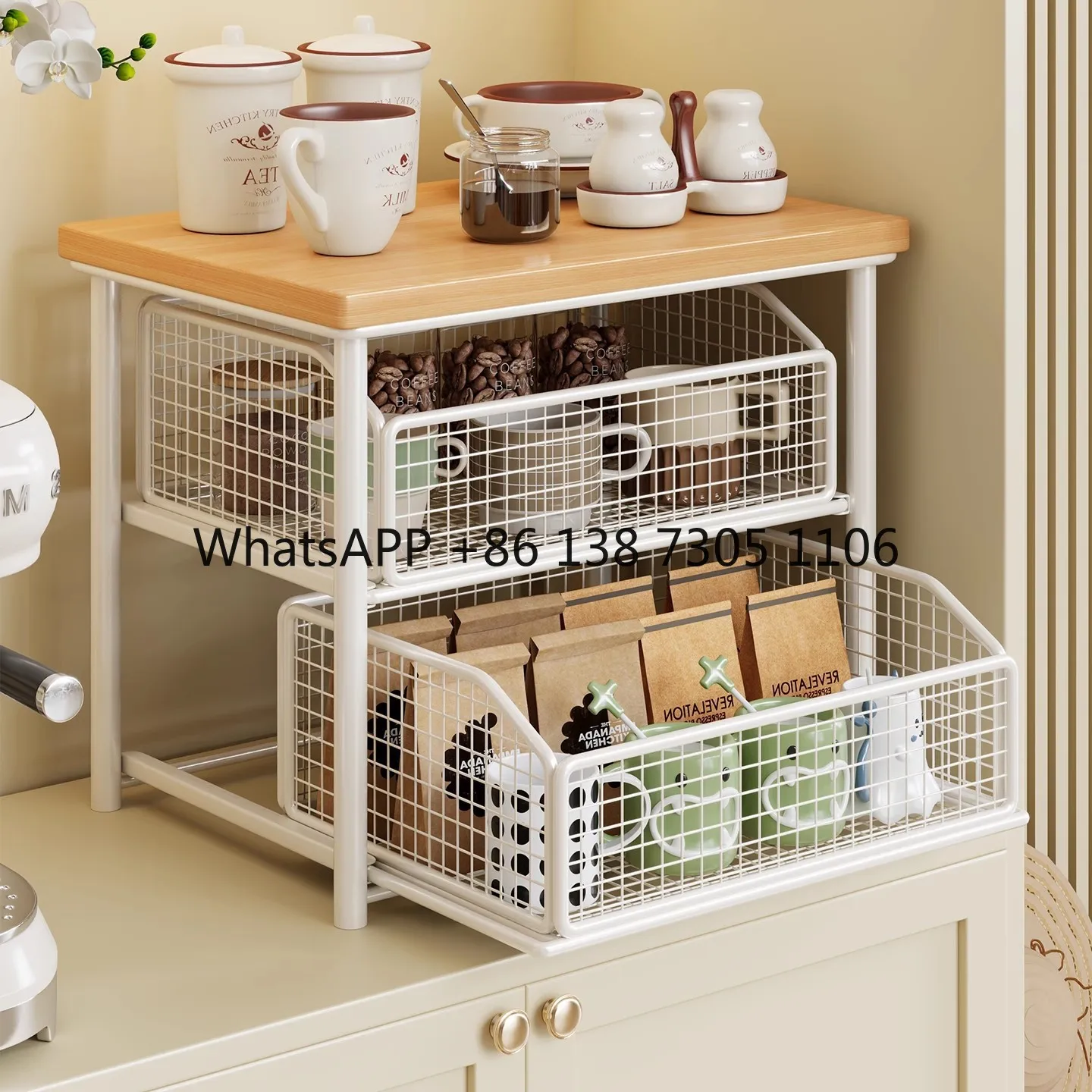 

Tabletop storage, pull-out water cups, teacups, glass cups, storage countertops, tea bags, and storage racks