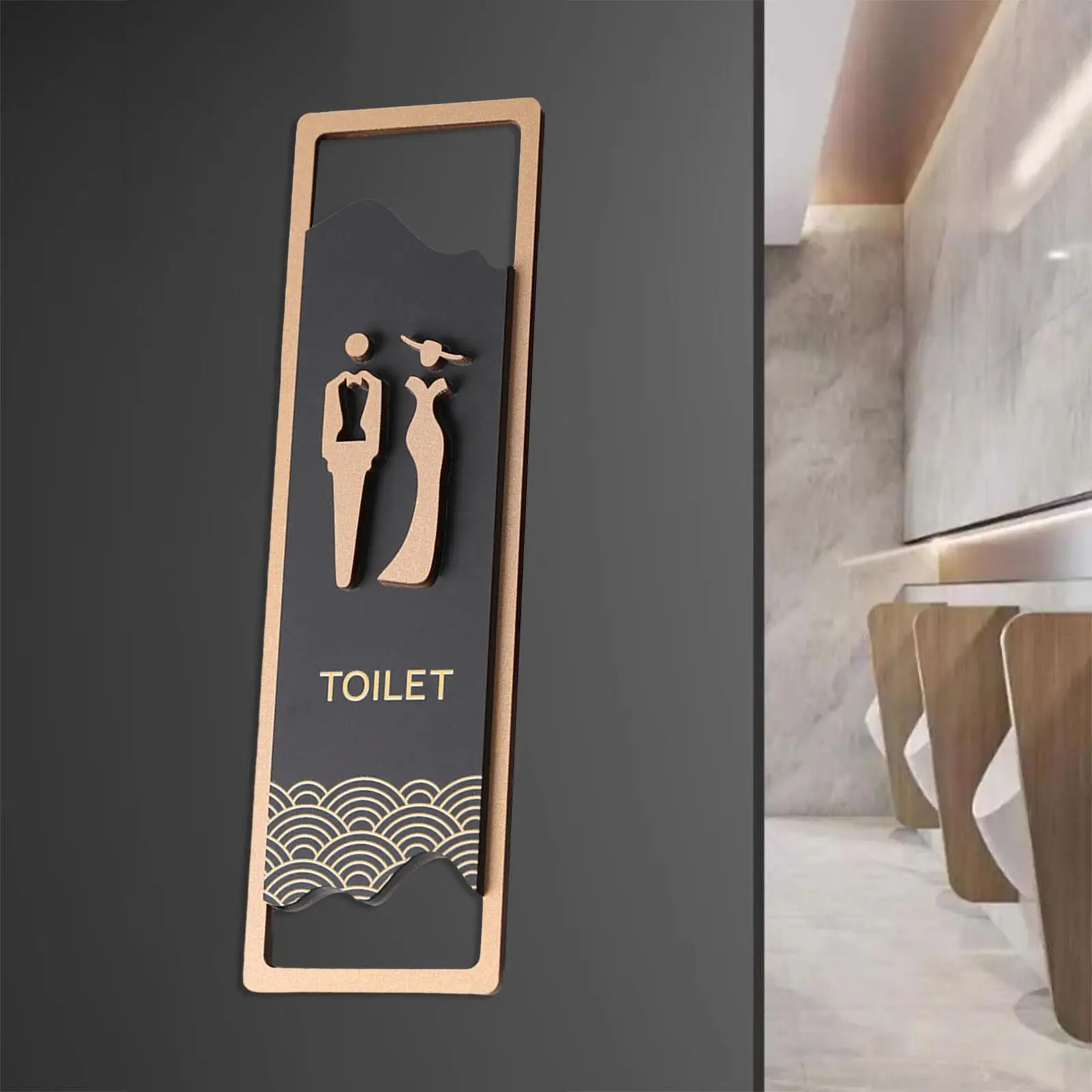 Toilet Sign Graphical Symbols Restroom Sign Wall Hanging Plaque Bathroom Sign for Public Door or Wall Mall Cafe Shops Bar