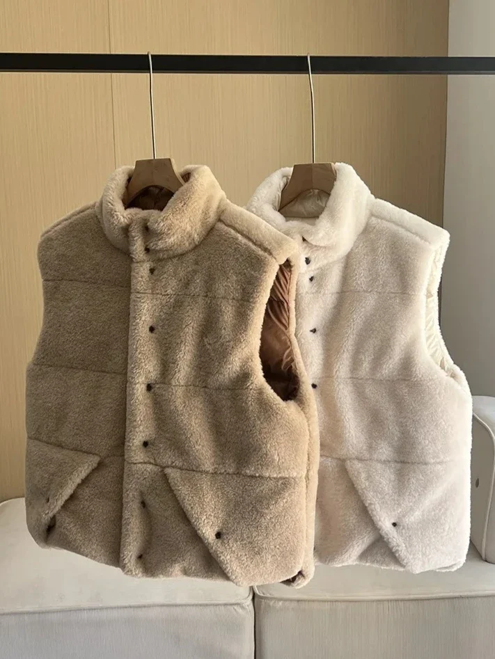 

European Winter New Women's Down Tank Top Warm Stand Up Collar Double Sided Wear Tank Top