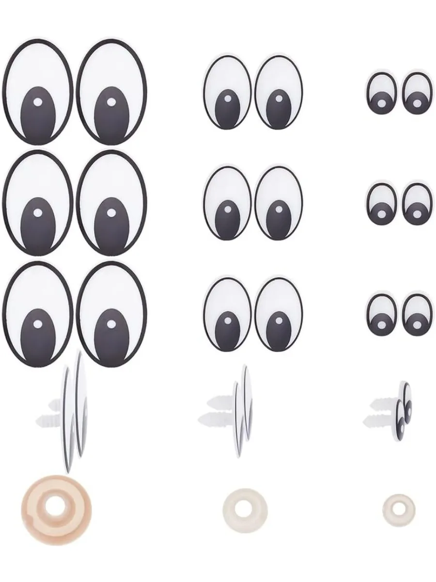 120 Sets 3 Sizes Plastic Craft Eyes, Cartoon Safety Eyes with Spacer Set Black Doll Oval Eyes Cute Fake Eye Animal