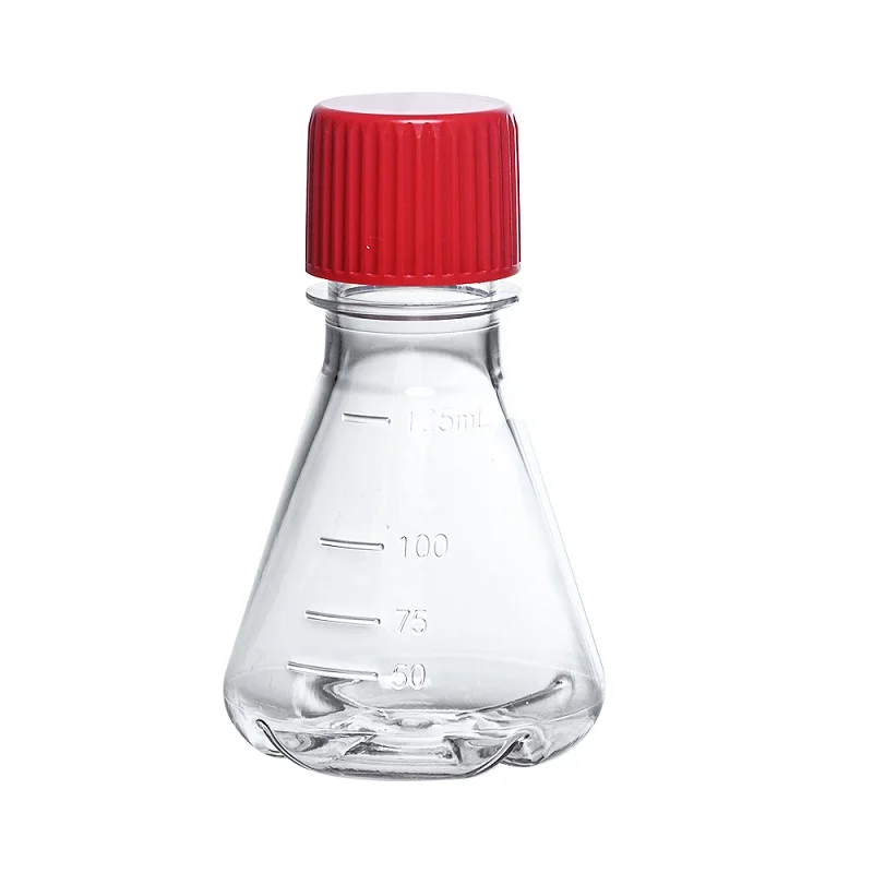 LABSELECT-Bouteille de Culture Cellulaire Triangulaire, Flcopropriété Erlenmeyer de 125ml, Couvercle de Banc, Matériau en Polycarbonate, avec Déflecteur, 17122