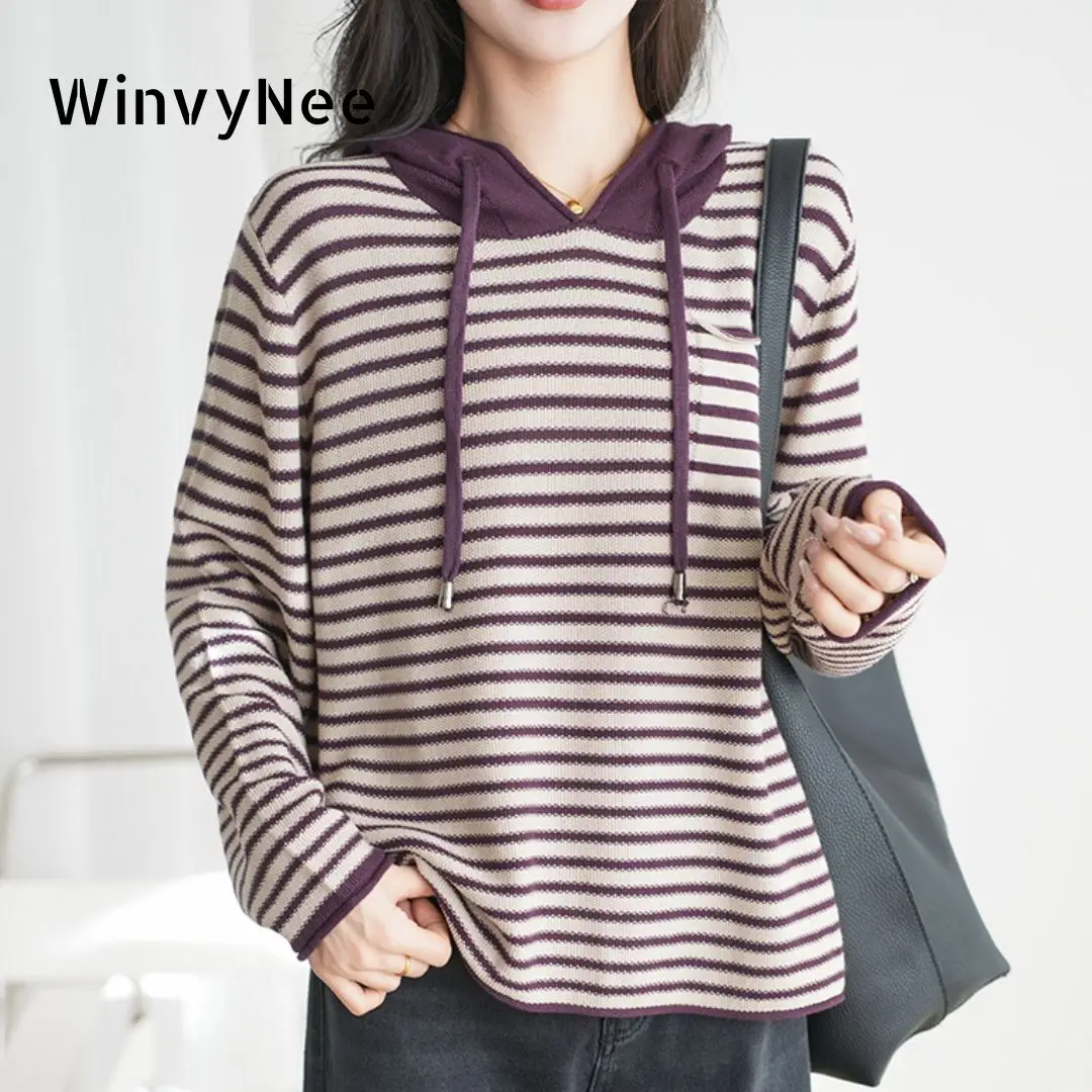 

WinvyNee женский хлопковый пуловер с длинными рукавами и капюшоном, однотонный повседневный теплый трикотаж на шнуровке, топ, осенне-зимняя женская одежда A1572006