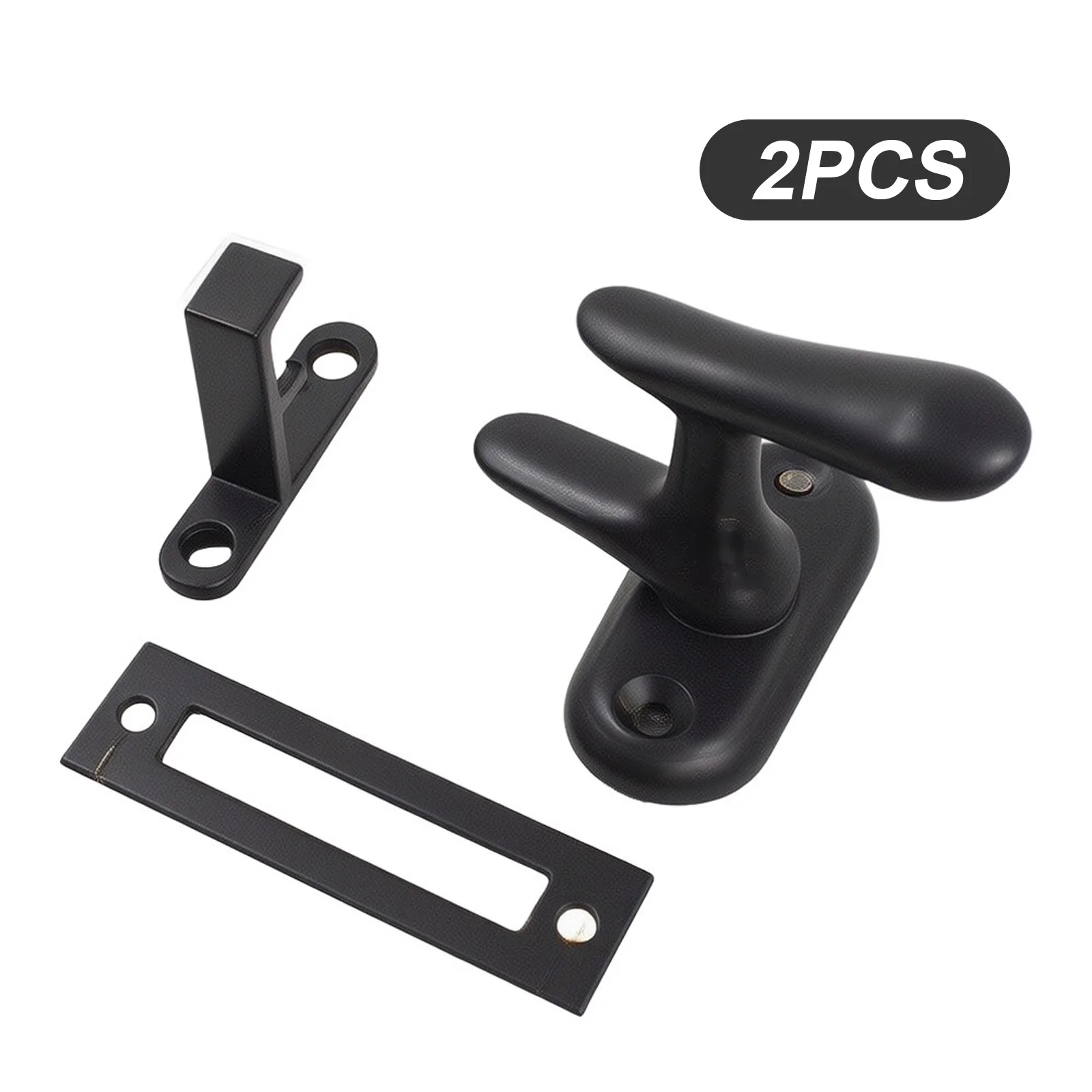 2Pcs Black Stainless Steel Door Latch Lock Set For Surface Mounted Theft Security Hardware For Home Office Window Cabinet