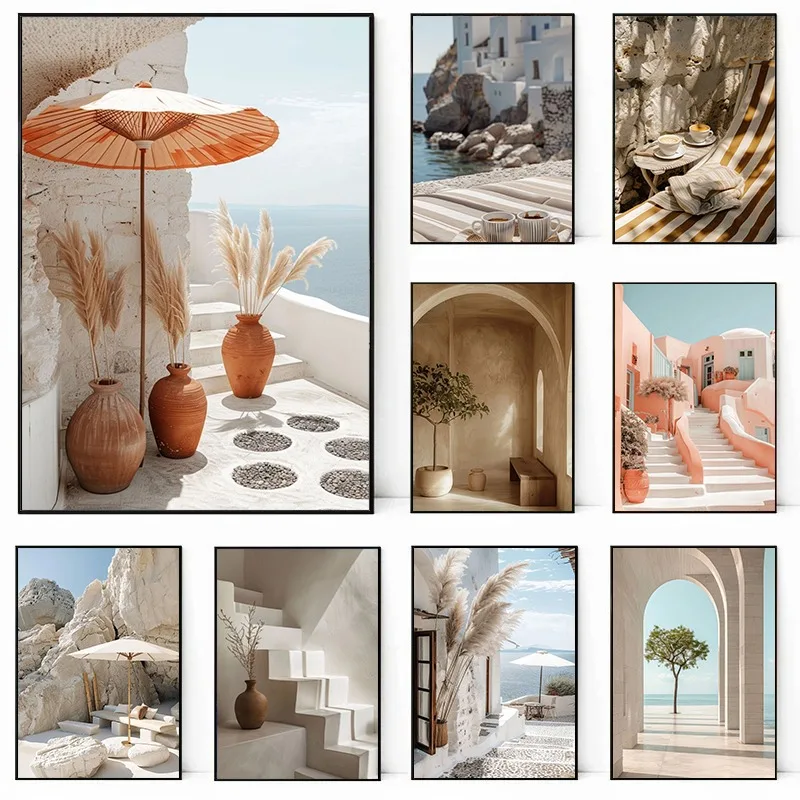 Greece Santorini Beach Summer Modern Travel Landscape Posters and Prints Canvas Printing Wall Art Picture for Living Room Dec