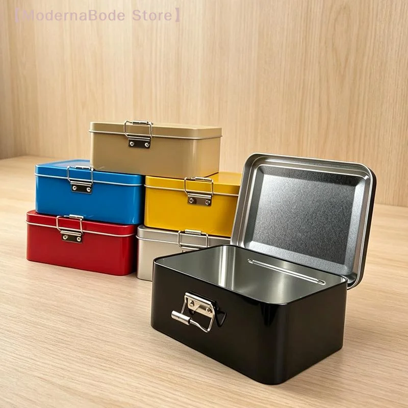 【M】Flip Cover Buckle Iron Box Metal Solid Color Fishing Craft Storage Tin Durable with Lid Fishing Gear Storage Box