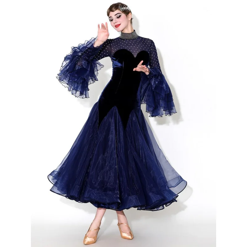 Königsblaues modernes Tanzkleid aus Samt MY919 für Ballsaal-Walzer