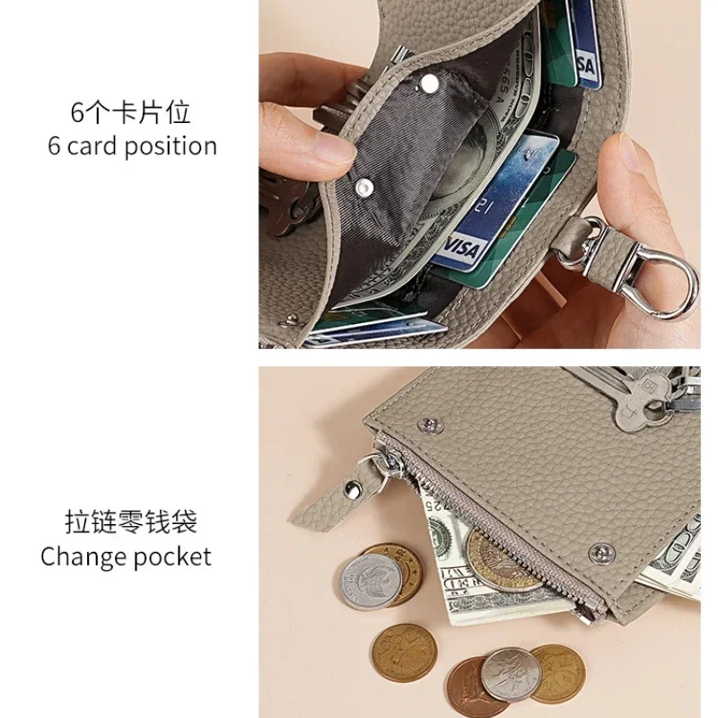 Leather Multifunctional Key Bag Waist Hanging Door Key Wallets Women's Coin Cards Storage Pouch 3 in 1 Cowhide Key Cases