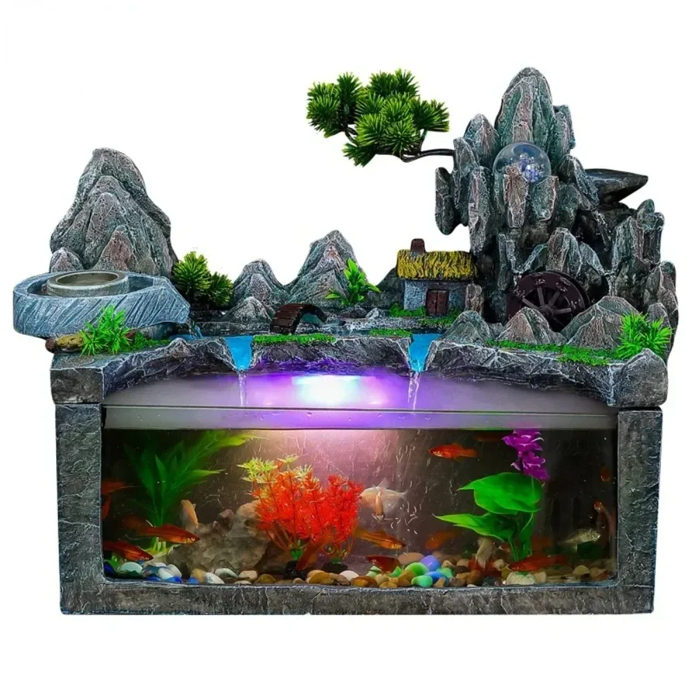 Postmodern Living Room Loop Water Fountain Filtering Fish Tank Creative Desktop Rockery Home Decoration Fish Farming