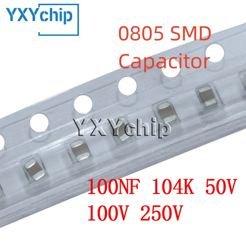 50PCS 0805 100NF 104K 50V 100V 250V 10% X7R 2012 SMD Chip Multilayer Ceramic Capacitor