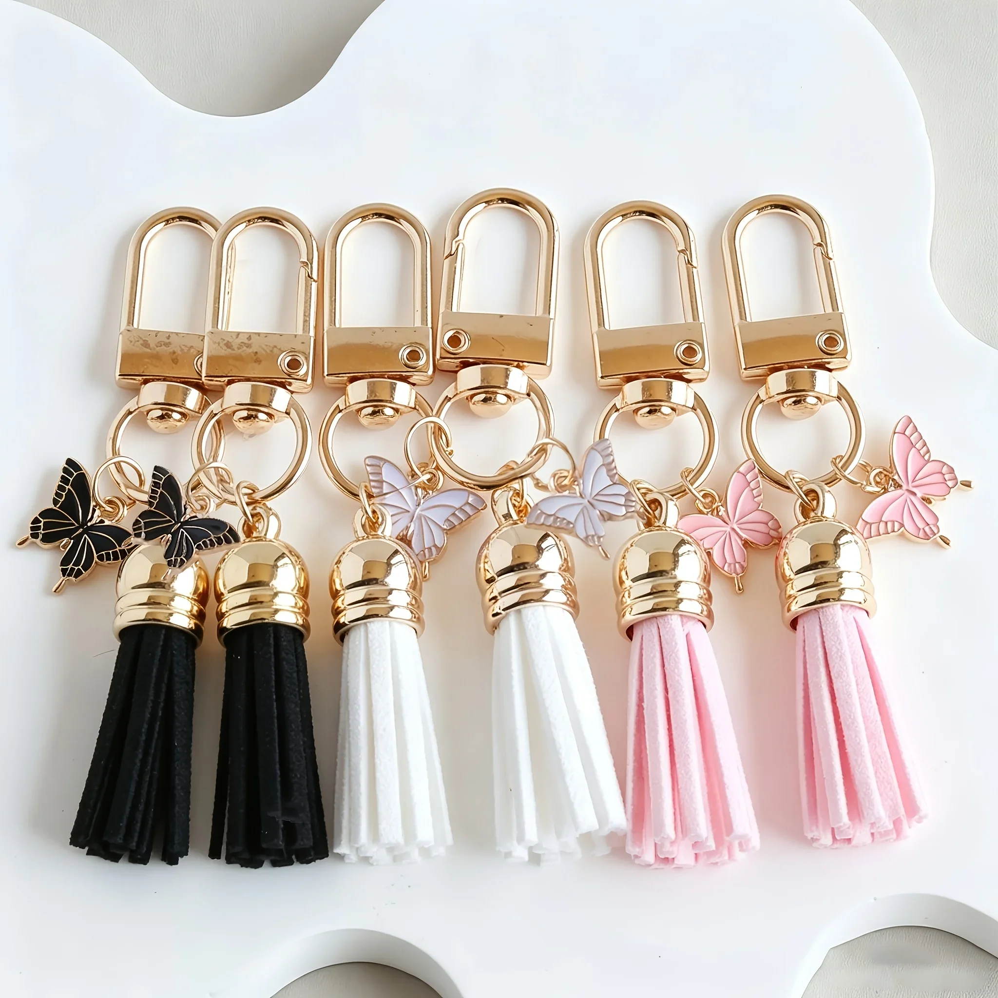 6pcs Butterfly Pendant Tassel Keychain - Elegant Metal Charm for Handbag Purse Wallet Decoration - Key Additions Finished