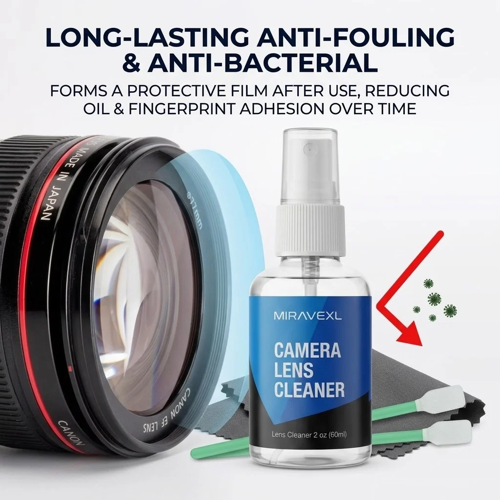 MIRAVEXL Camera Lens Cleaning Kit 2oz Non-Toxic Solution, Ultra-Soft Microfiber Cloth & Swabs, Safe for All Electronics & DSLR