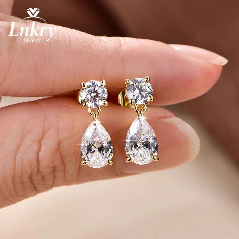 Lnkry Koreanischer INS-Ohrstecker mit kubischem Zirkonia für Damen, 14 Karat Gold gefüllter Ohrring, funkelnder Hochzeitsschmuck, Accessoires