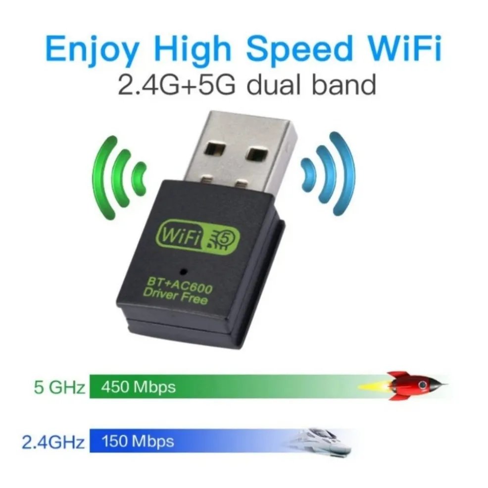 2 em 1 USB WiFi Adaptador Bluetooth 600Mbps Dual Band 2.4G 5GHz USB Wi-Fi 5 Rede Receptor Wlan Sem Fio Dongle DRIVER GRÁTIS