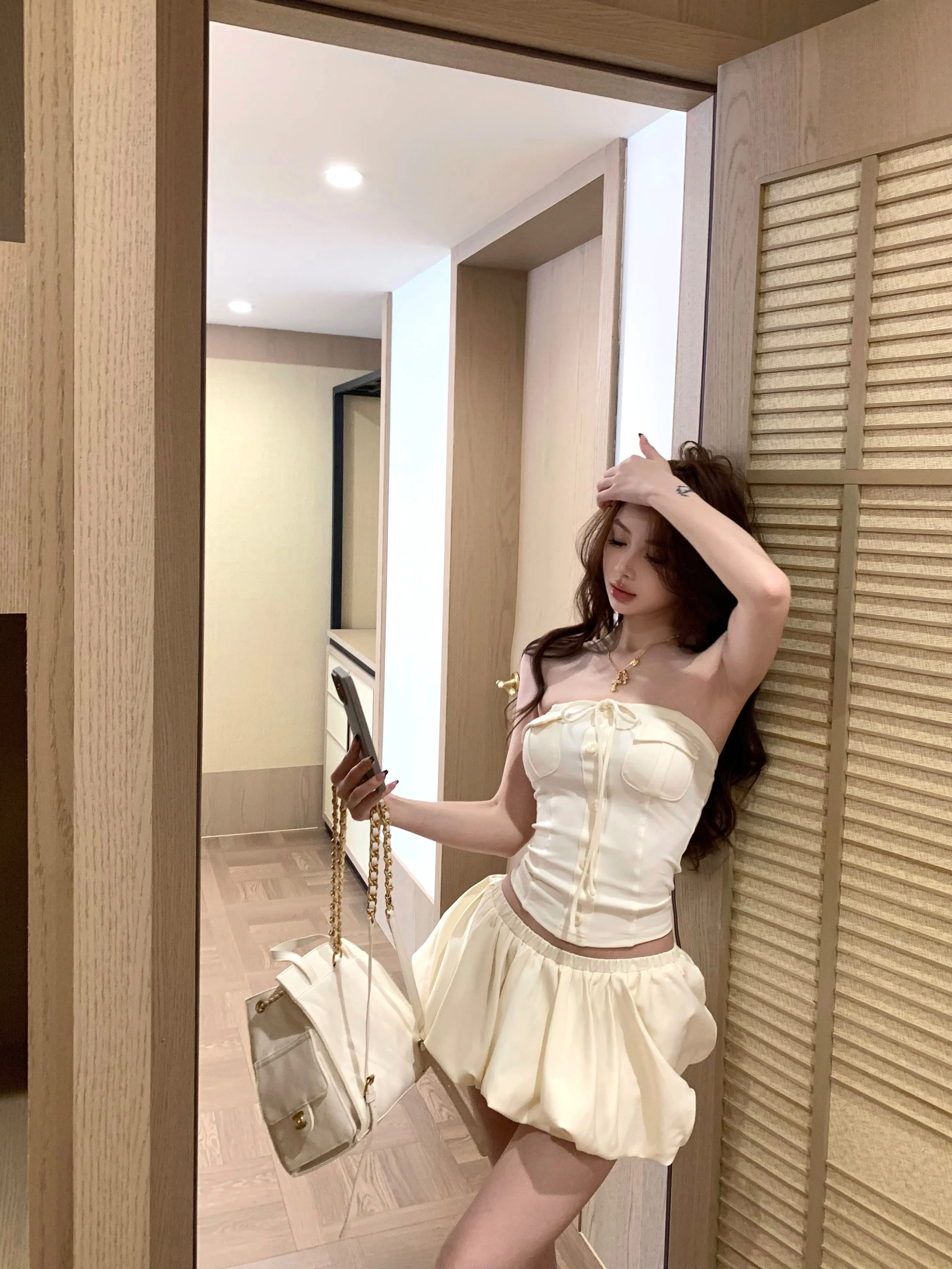 

American Hot Girl Embroidered Belted A-Line Flower Bud Skirt Two-Piece Set Women's Summer Fashion Casual Slim Fit Vest Dress
