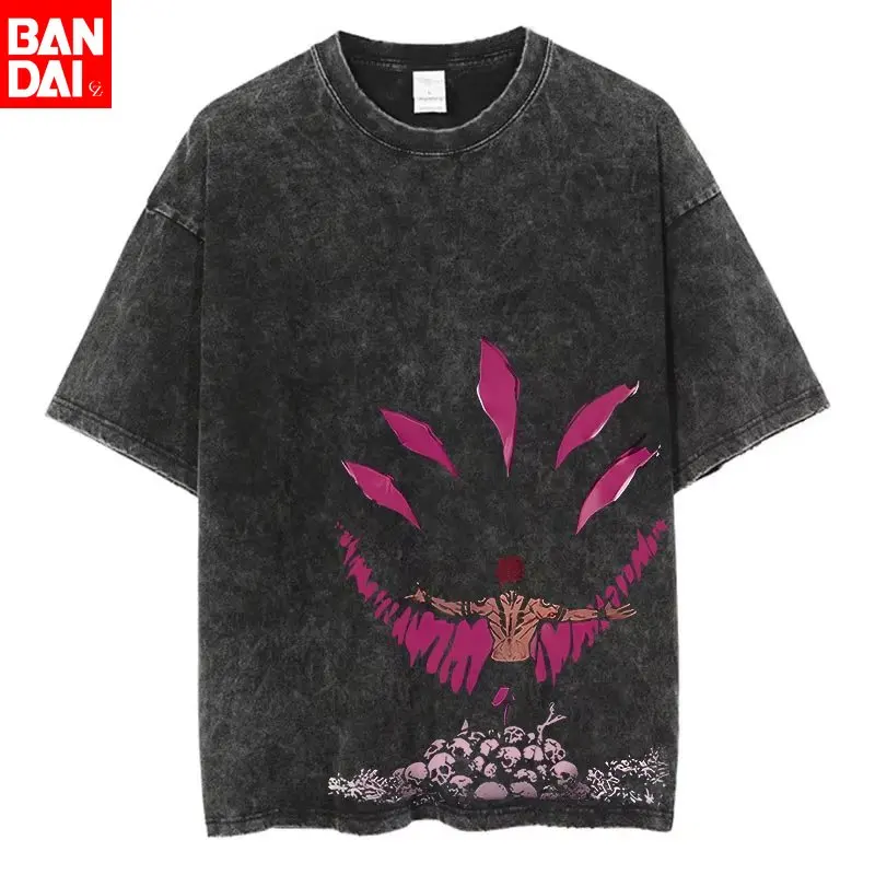 

Винтажная футболка с эффектом потертости для мужчин - футболка с графическим принтом Рёмен Сукуна из Jujutsu Kaisen, оверсайз, уличный стиль, повседневная, хлопковая, с коротким рукавом