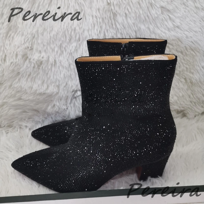 Bling Full Rhinestone Ankle Boots for Men Pointed Toe High Heel Chelsea Booties Spring Autumn New Banquet Party Dress Shoes