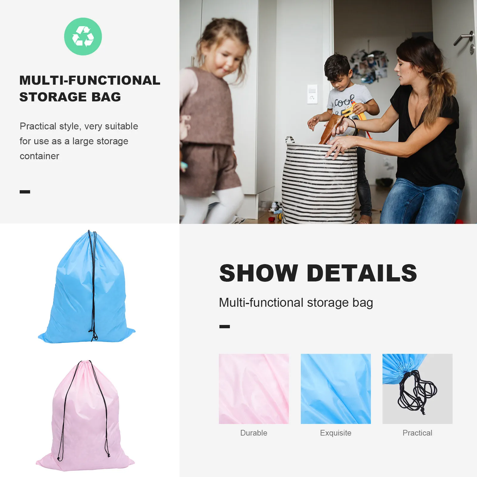 2Pcs High Capacity Multi-Function Storage Pouches Oxford Fabric Drawstring Bags for Blankets Pillows Home Organization