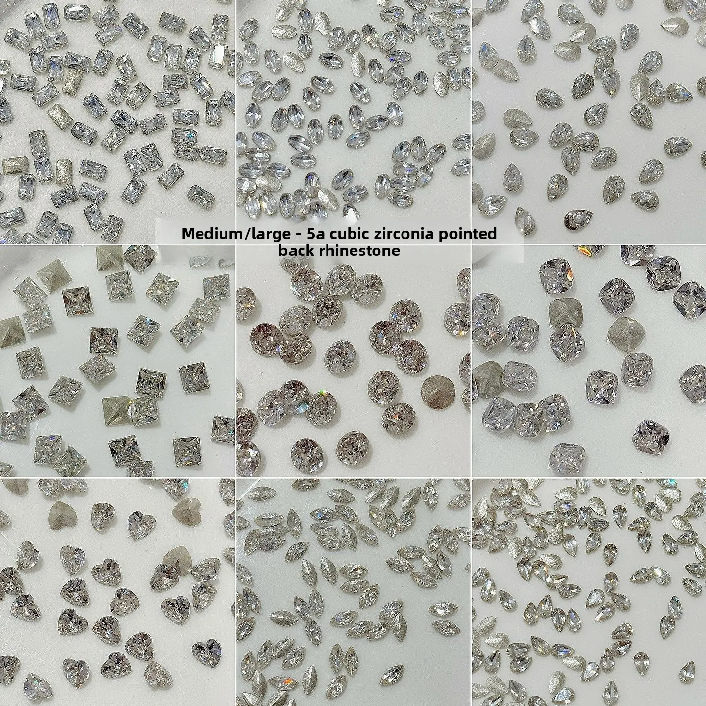 2026 Mittelgroße bis große 5A Zirkonia-Nagelsteine mit spitzer Rückseite, super glitzernde, ausgefallene quadratische Herz-Zuckerwürfel, stapelbare Nagelkunst-Dekorationen – Detail 2