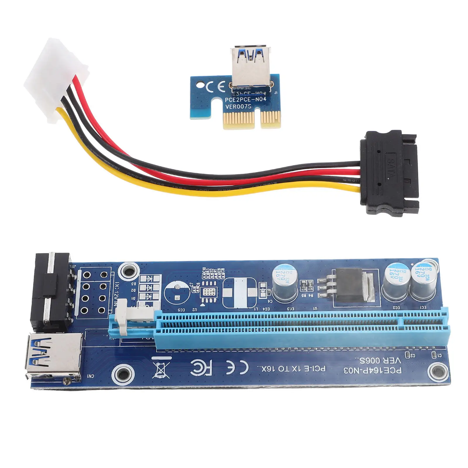 

1Set Pci-E 1X to 16X Extender Premium Mining Adapter Kit Double Running Light Pcie Riser Card GPU Computer Accessories