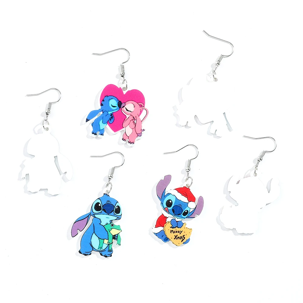 Disney Kawaii Christmas Stitch Earrings Anime Lilo & Stitch Cartoon Figure Stitch Angel Acrylic Badge Pendant Ear Drop Jewelry