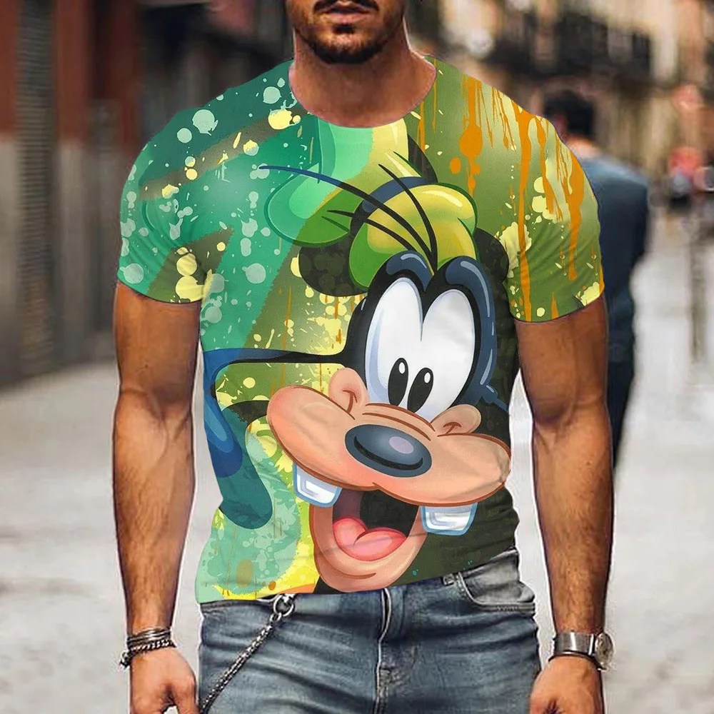 Fashion Men's T-Shirt Disney Goofy cartoon print Quick Dry Short Sleeve Tees Summer Casual Man Clothing Tops Loose Top