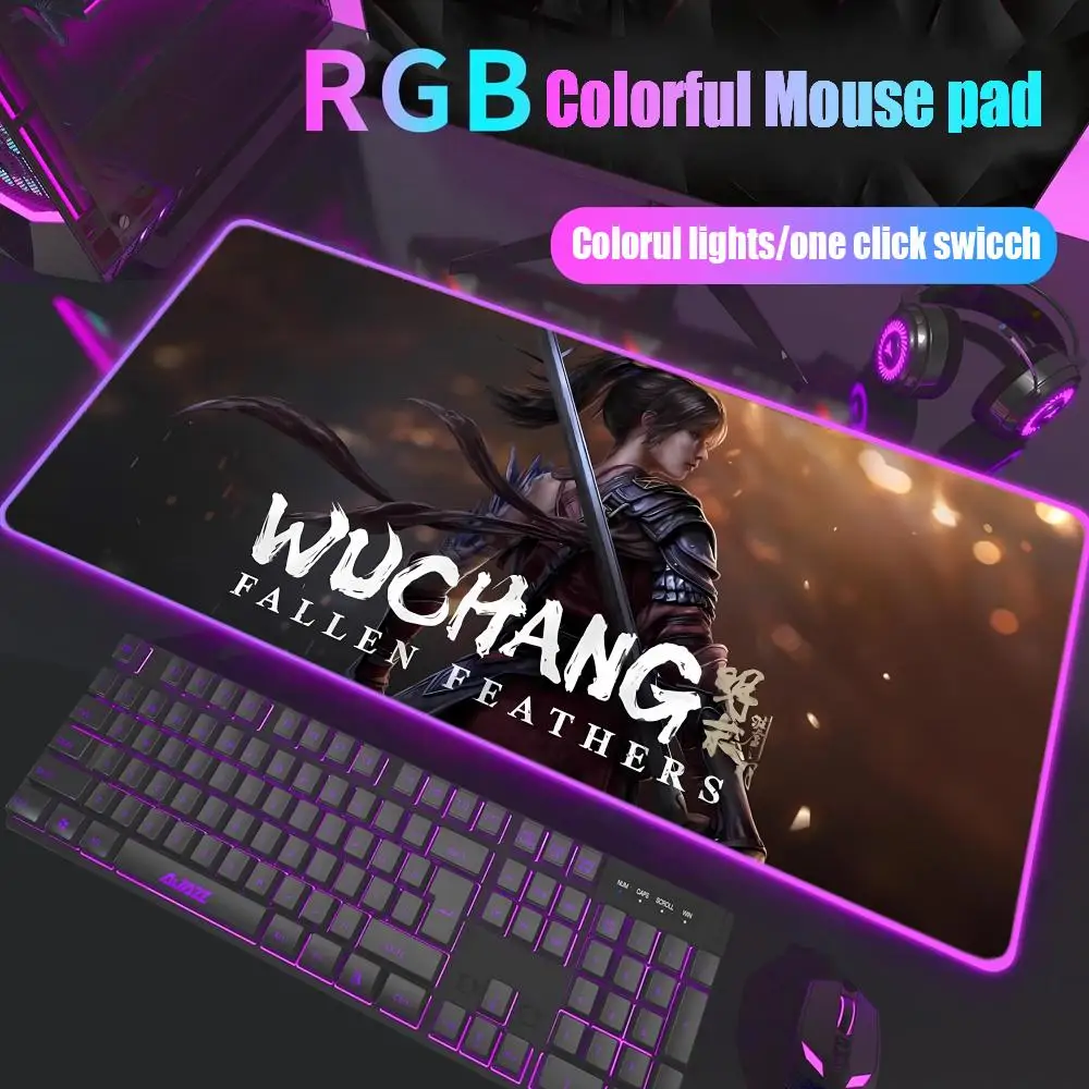 

WUCHANG Fallen Feathers Mouse Pad Rgb Desk Mat Back Light Led Mousepad Setup Gaming Accessories Deskmat Big Mousepad Backlight