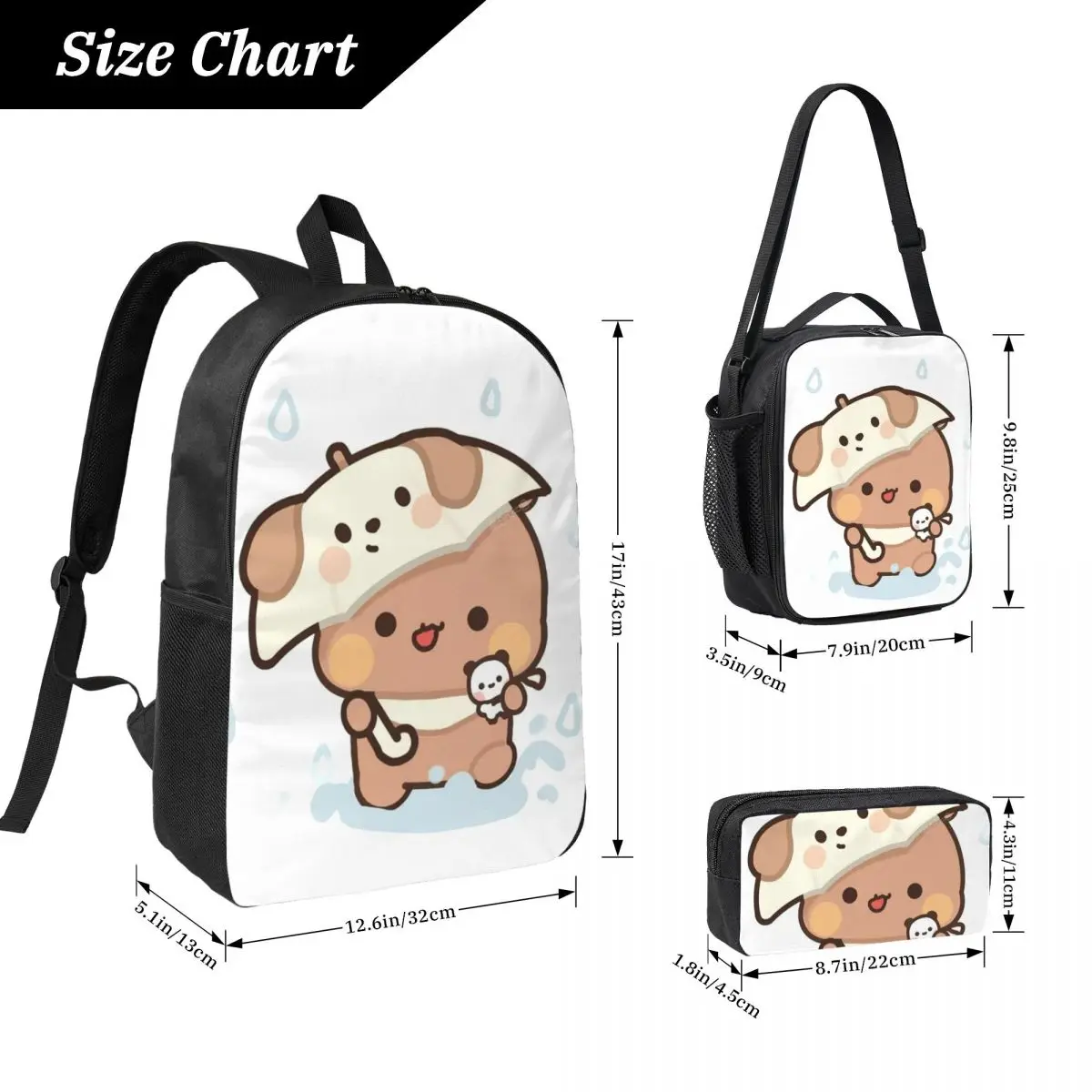 หมีและแพนด้า Bubu Dudu กระเป๋าเป้สะพายหลังนักเรียนสาว BookBag โรงเรียนกระเป๋าคอมพิวเตอร์ไหล่กระเป๋า 3 PS ถุงอาหารกลางวันฉนวนดินสอกรณี