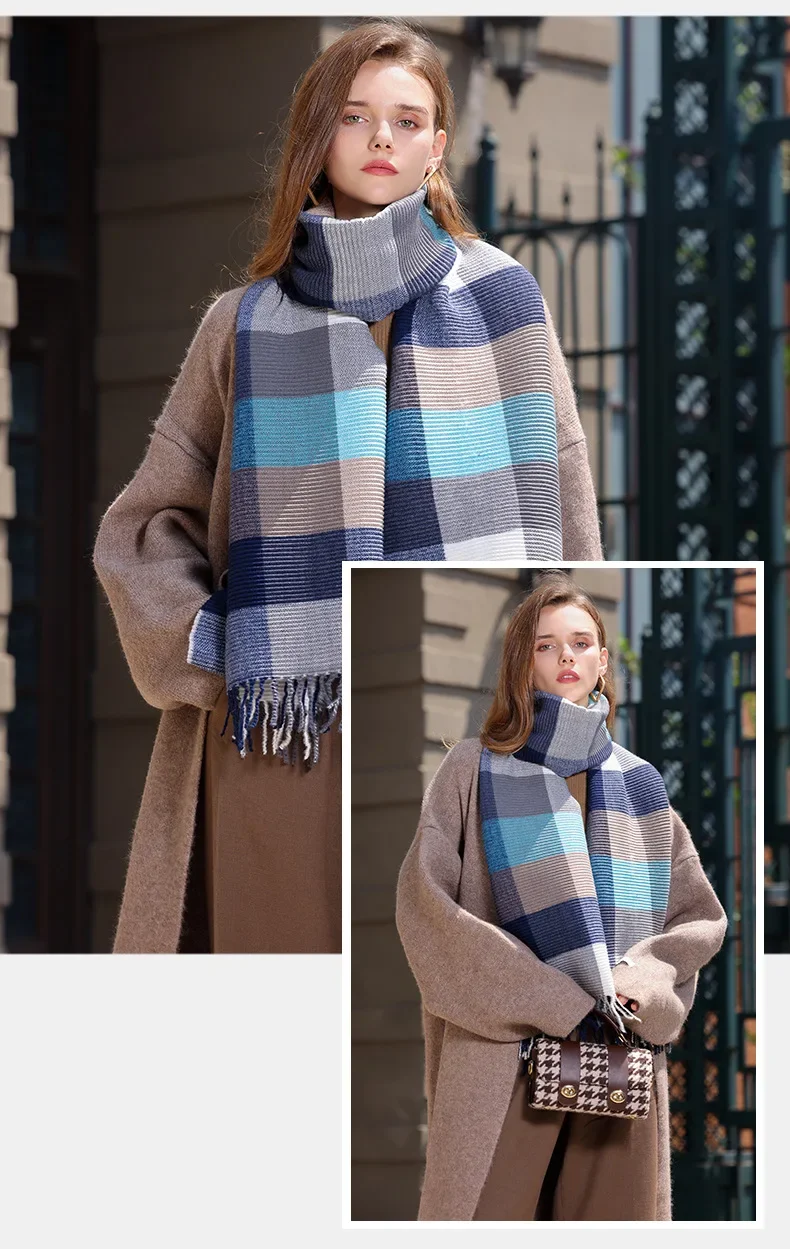 2023 Design Plaid Scarf For Women Winter Warm Cashmere Women Long Bandana Pashmina Foulard Female Scarves Tassel Shawl And Wraps