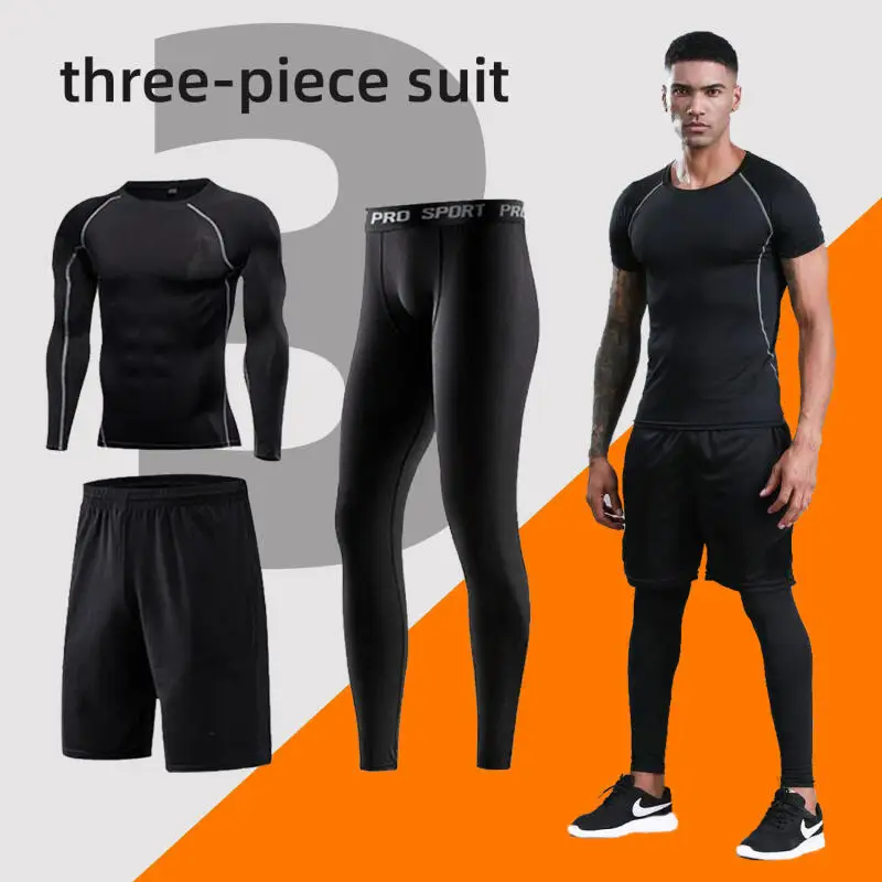 

Men's Clothing Shirt Three-Piece Set Hood Spring Autumn Clothing Running Clothes T Shirts Hoodie Exercise Trend Base Layer Youth