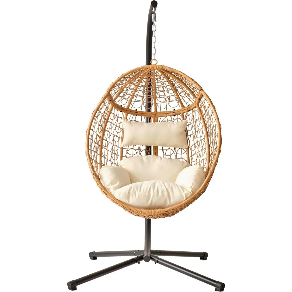 كرسي معلق داخلي/خارجي/كرسي أرجوحة مع حامل، كرسي أرجوحة معلق على شكل بيضة مع وسائد قابلة للإزالة والغسل #2