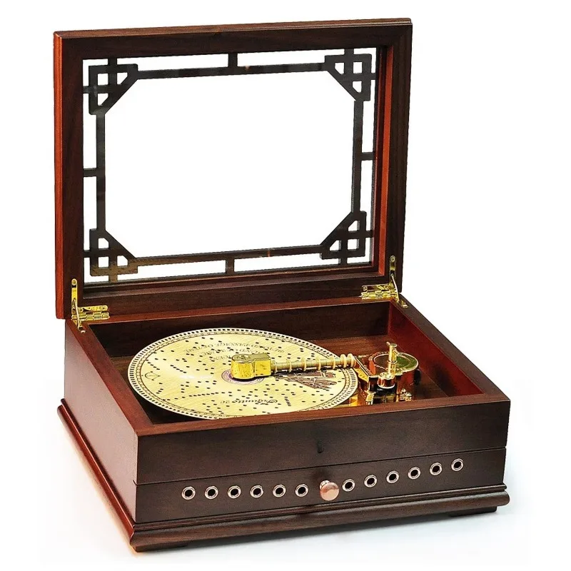 Sound movement turntable type walnut wooden music box retro music box girl couple birthday gift 20-tone turntable music box
