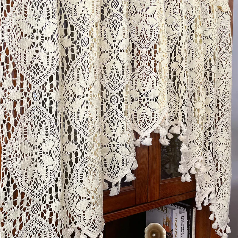Vintage Crochet Door Curtain -  Polycotton Arch Curtain with Fringe, Soft Light Filtering Room Divider for Living Room/Entryway,