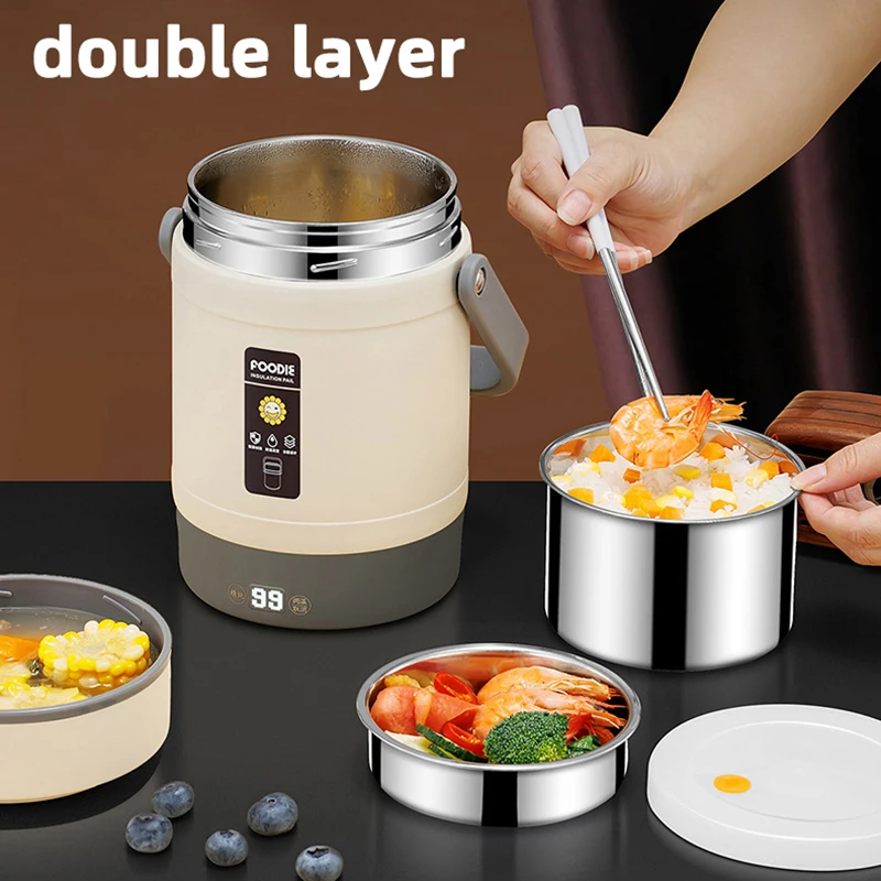 100-240V Electric Lunch Box 12V Car Rice Cooker Thermal Insulation Lunch Box 304 Stainless Steel Bento box Home Food Warmer 2L