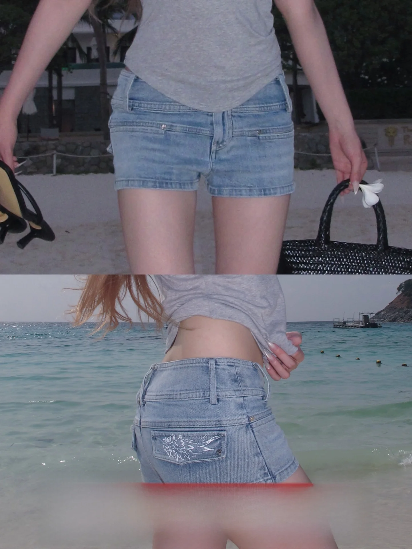 Low Waist Denim Shorts Rase Le Sol Heatwave Wing Print Cotton Blend Summer Fashion Ladies Tight Fit Squeezing Shorts