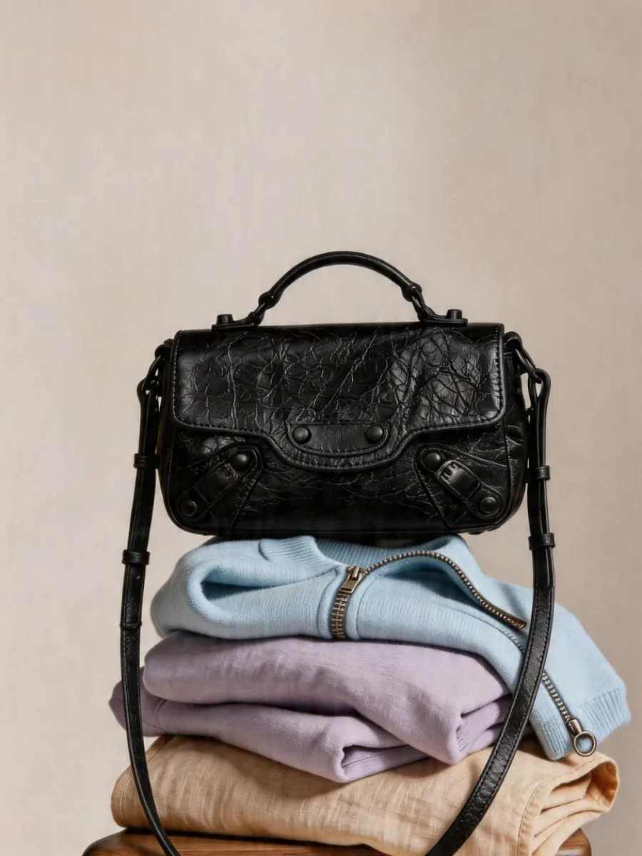 

2026 New Top Layer Cowhide Nano Flap Bag Genuine Leather Moto Handbag Crossbody Bag for Women