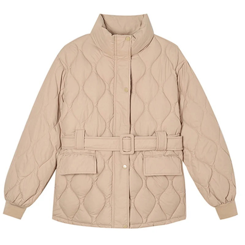 ZAROY Women Jacket With Belt Winter Coat Casual Stand Collar Pocket Thick Warm All-match Sash Parkas Coat куртка женс