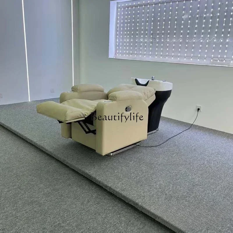 Electric Rotatable Shampoo Chair Barber Shop Flushing Bed Ceramic Basin