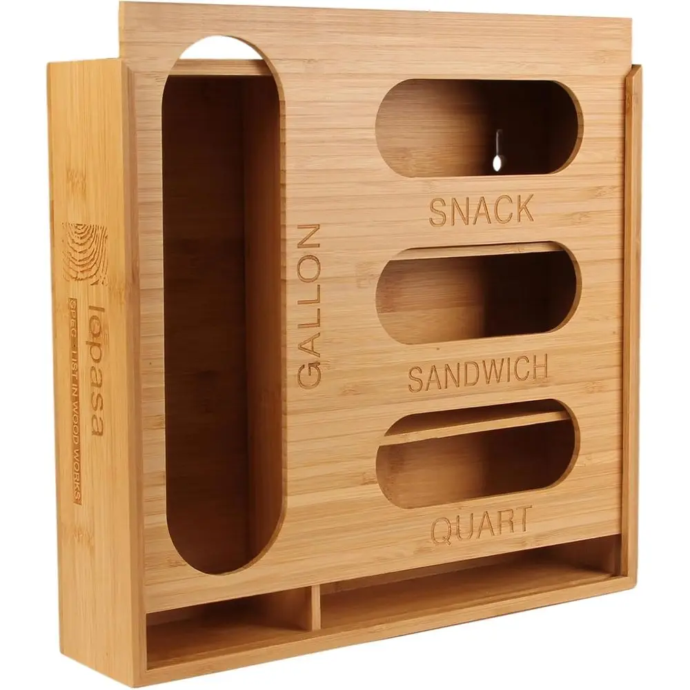 

Bamboo Drawer Organizer for Ziplock & Sandwich Bags, Kitchen Storage Solution for Pantry Essentials