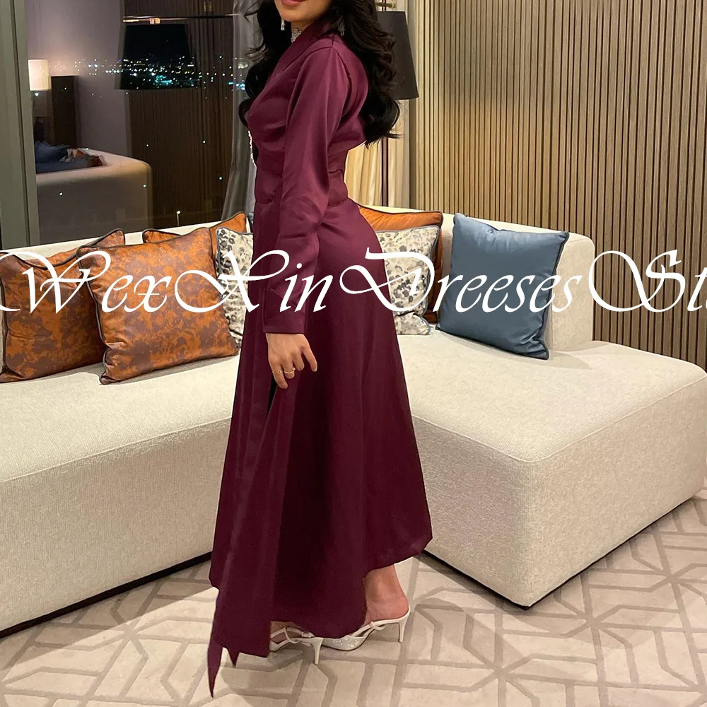 Elegant Party Dresses Woman 2024 V-Neck Long Sleeve Ribbons Crystal A-Line Ankle Length Plus Size Dresses For Occasions