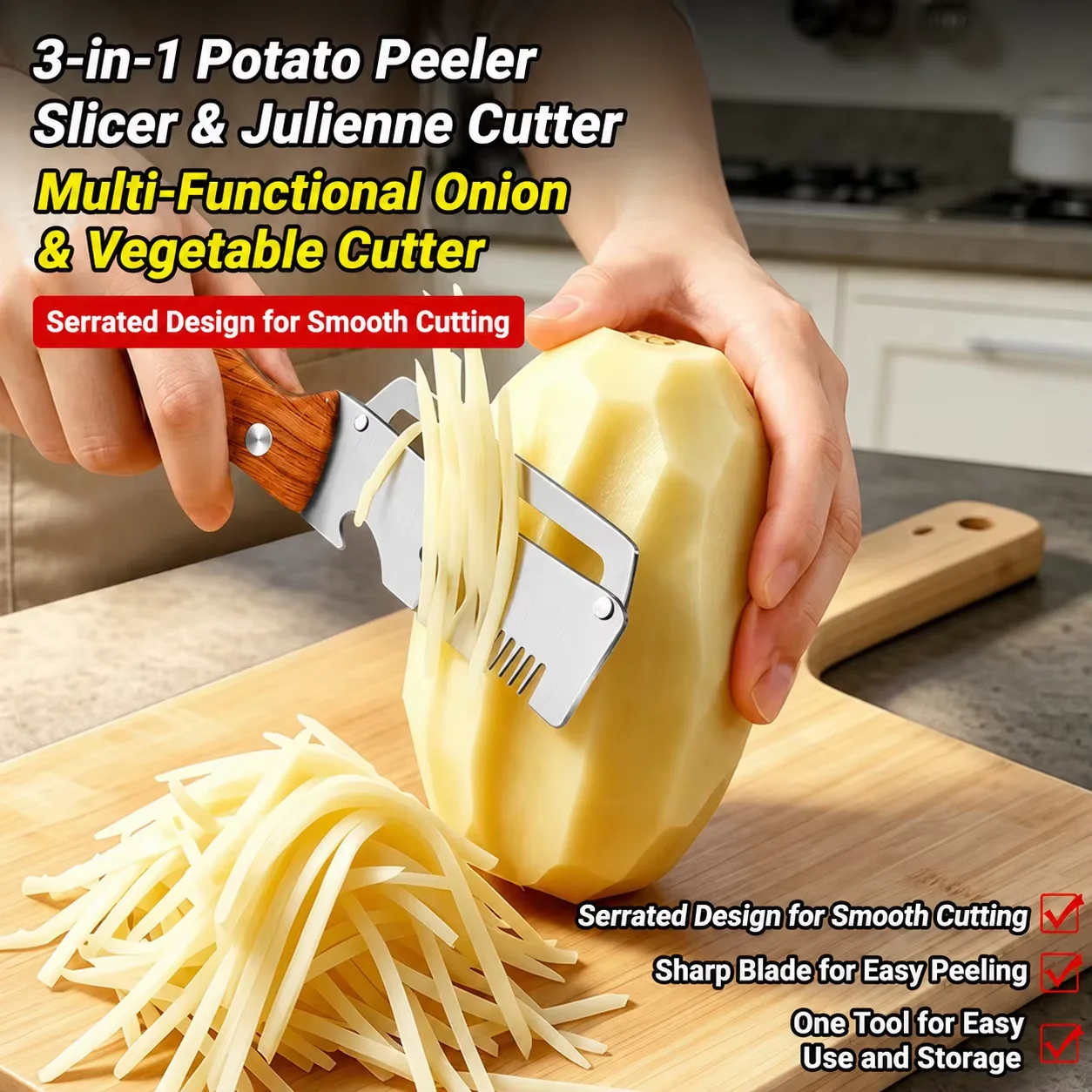 Stainless Steel Multifunctional Three-in-One Peeler Commercial Grade Onion Thread Scraper Bottle Opener Kitchen Tool