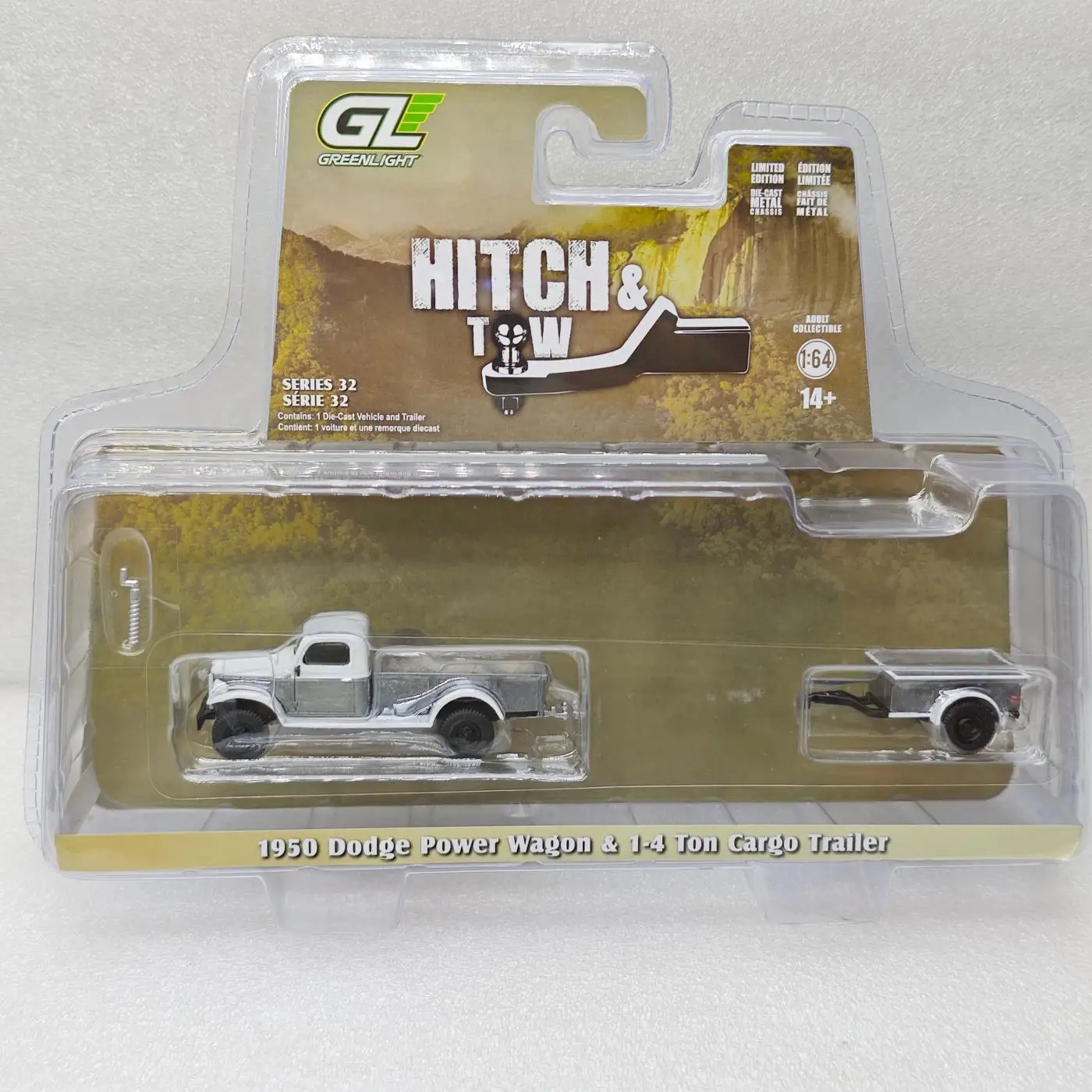 GreenLight 1:64 Serie H&T 32 -1950 Dodge Power Car & Trailer 32320-A, Modelo de Auto de Aleación Fundida a Presión con Acabado en Barniz, Coleccionable