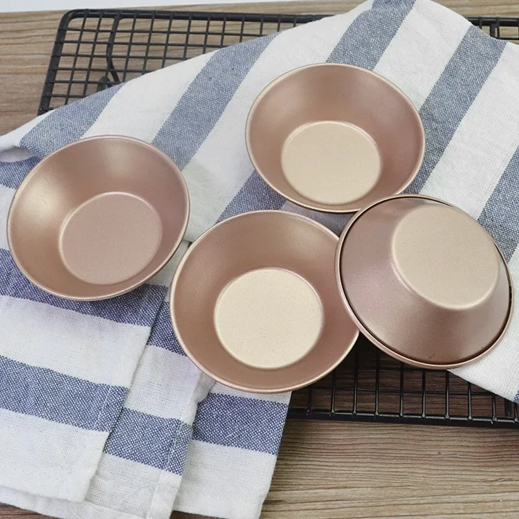 Mini Pudding Pan Set, Non-Stick Egg Tart Mold Round Mini Cake and Loaf Bakeware for Oven and Instant Pot Baking (Champagne Gold)