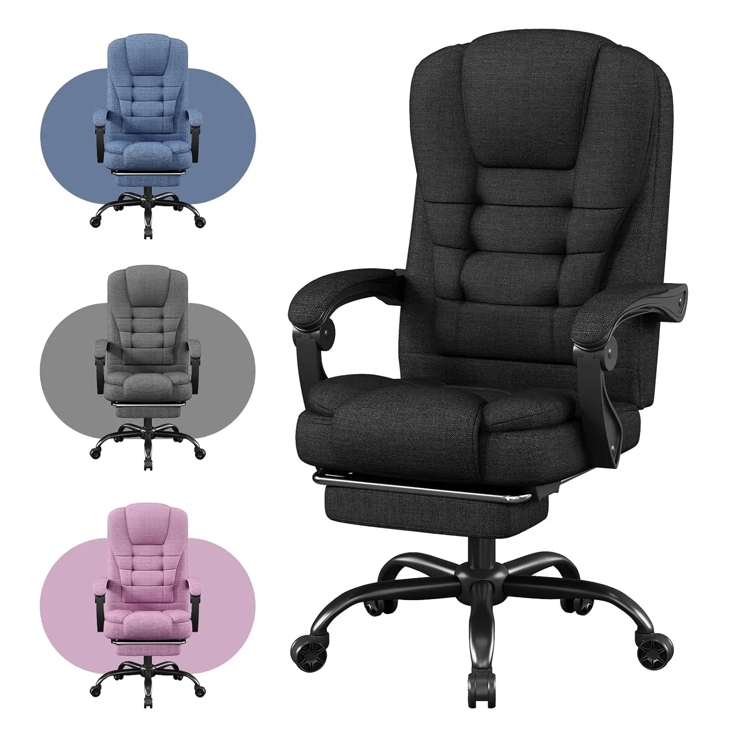 

Big Tall Fabric Gaming Chair with Footrest 360° Swivel Height Adjustable Office Computer Desk Seat for Adults, Customized