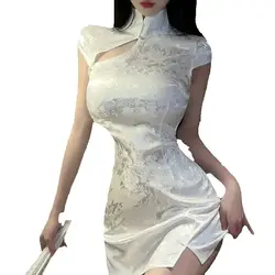 Vintage Chinese traditional cheongsam skirt sexy Chinese mini slim split dress cosplay costume women Classic tight Qipao outfit