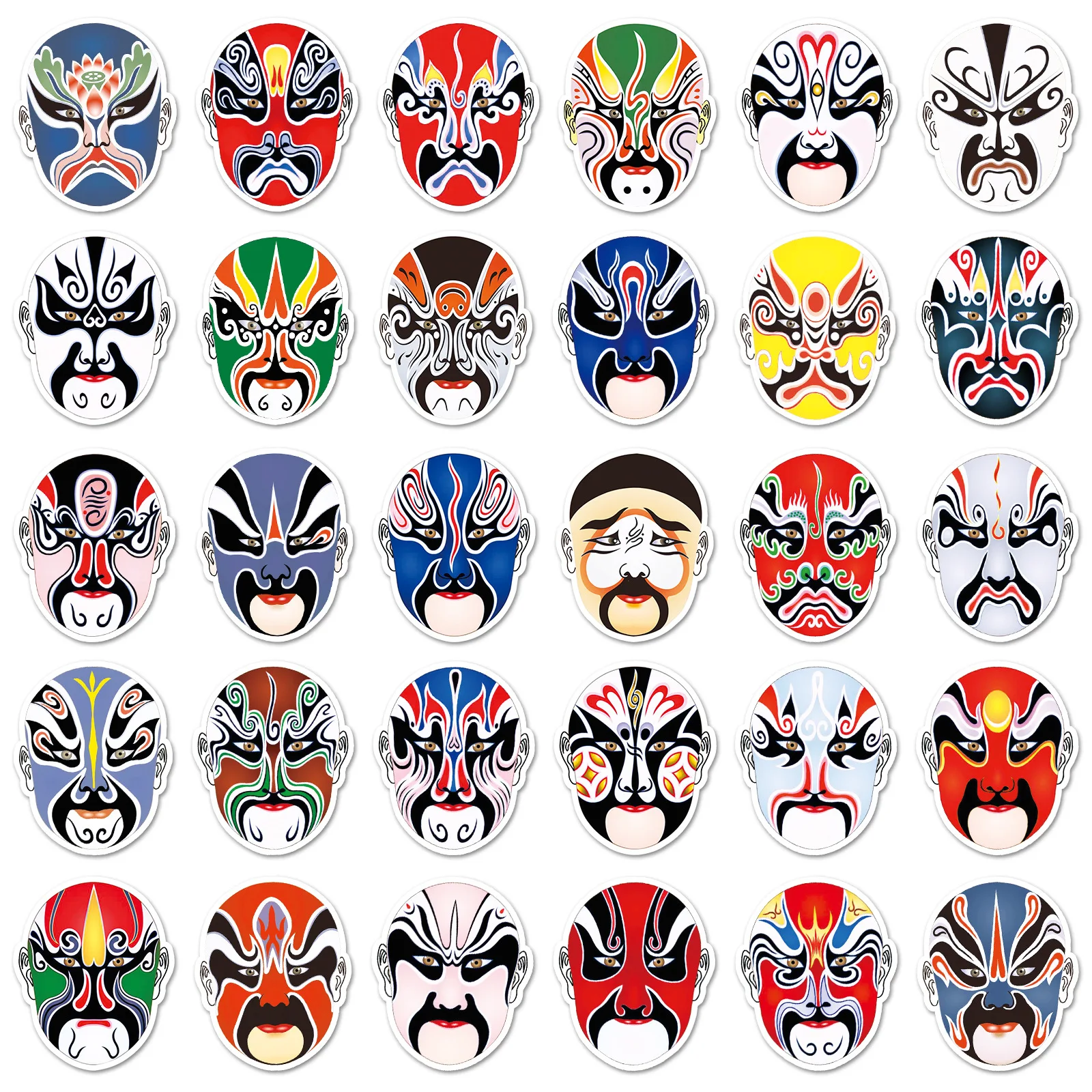 10/60/120PCS Peking-oper maske Chinesischen stil oper Cartoon Doodle Dekorative Gitarre iPad Wasser Tasse Wasserdichte Aufkleber kinder Spielzeug