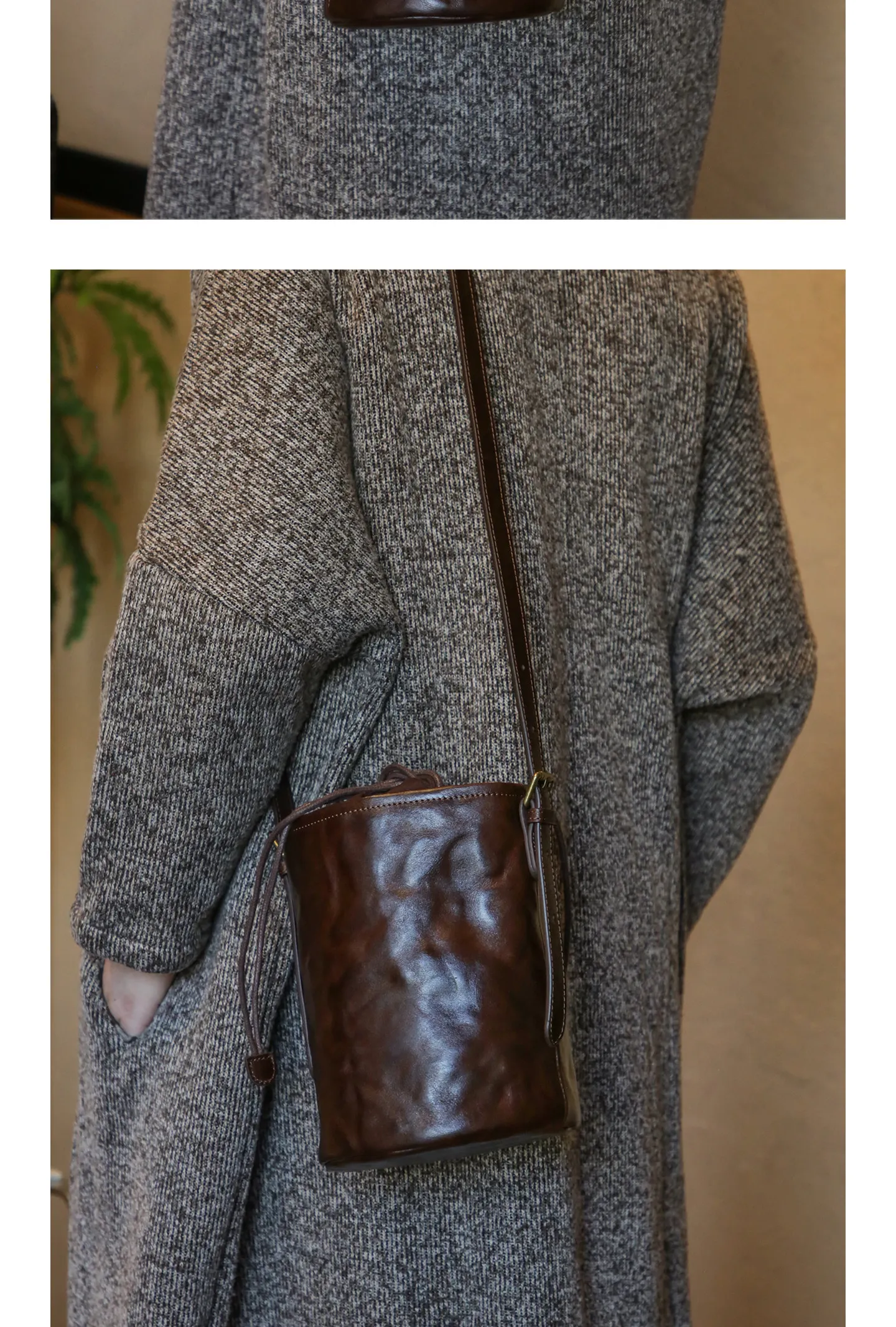 PNDME Vintage Designer handgefertigte, pflanzlich gegerbte Rindsleder-Damen-Beuteltasche, lässige Party-Umhängetasche aus echtem Leder. – Detail 17
