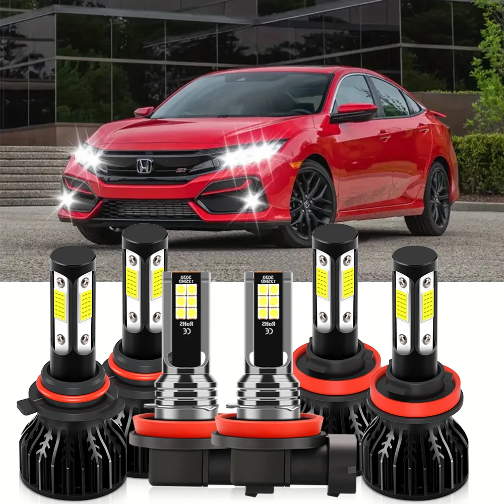 For Honda Civic 2016 2017 2018 2019 2020 Car Headlight 20000LM Four-Sides LED Bulbs Turbo Lampada 6000K 12V Fog Lights 9005 H11