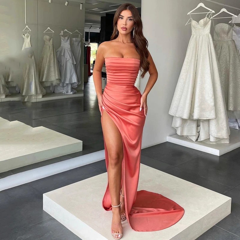 Thinyfull Sexy Prom Dresses High Split senza spalline sirena abito da sera lunghezza del pavimento Arabia saudita Cocktail Party abiti Plus Size