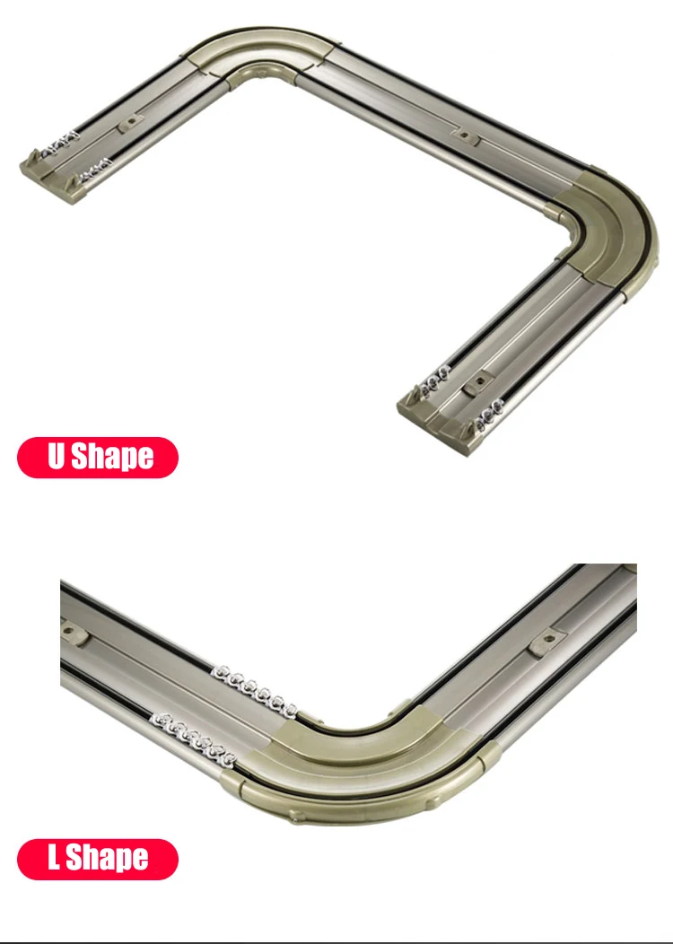 Aluminum Alloy Curved Curtain Track, Double Rails, Ceiling Mounted Accessories, L Window, Nano Silence, Canada, USA